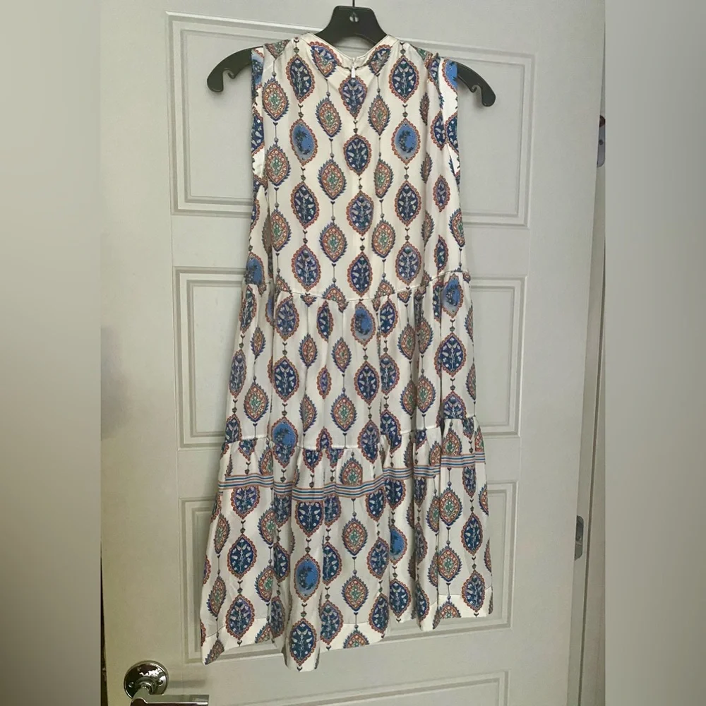 CHLOÉ Tiered Ceramic Print Babydoll Silk Mini Dress Paisley White Blue Sz 42 10 - Picture 9 of 11